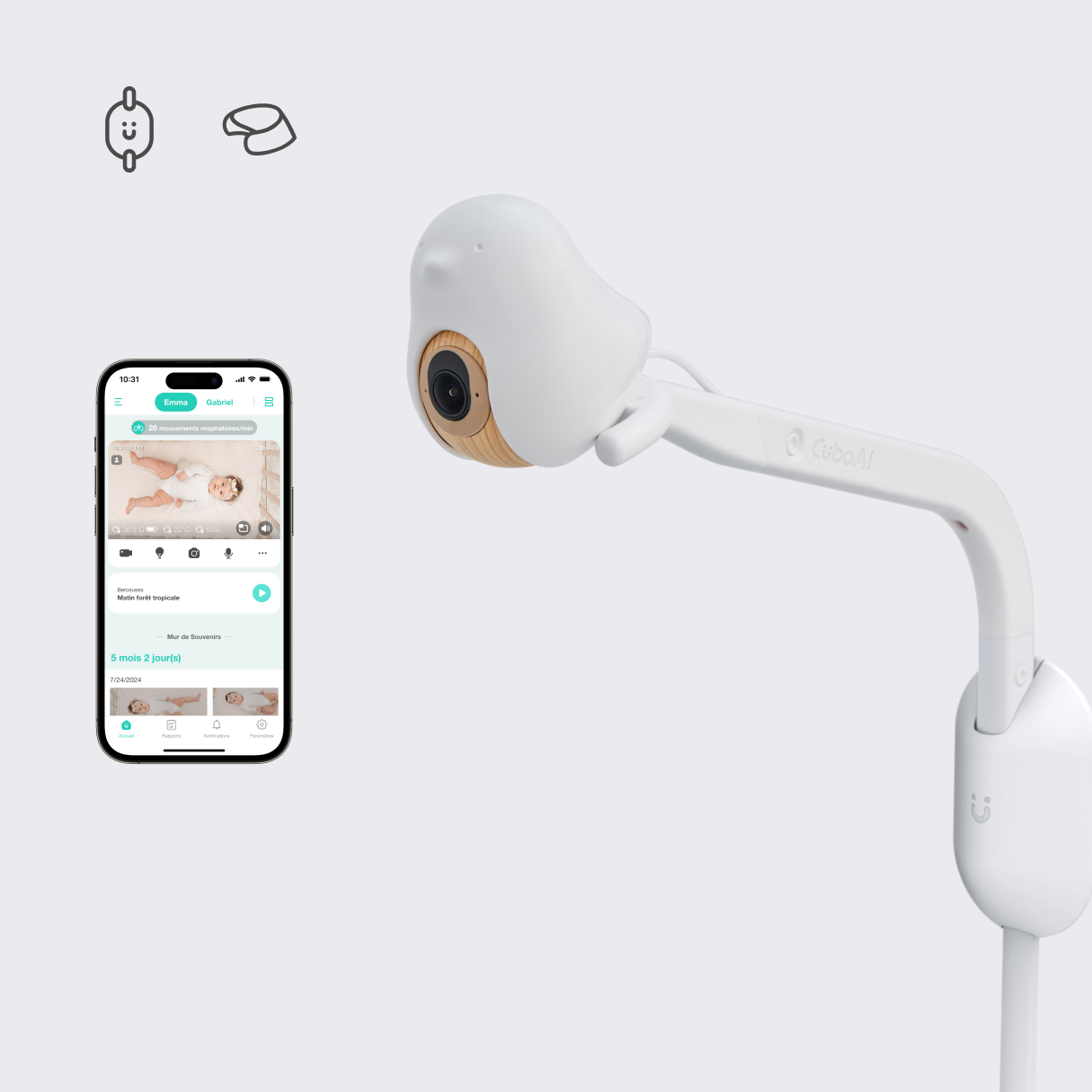 Babyphone CuboAi 3 - Kit Support Mural (reprise)